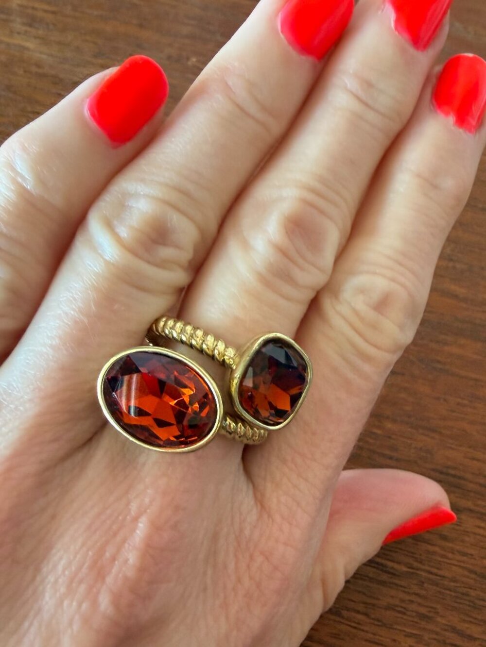 New Set of 2 Heidi Daus "Ring It Up" Cognac Color Crystal Stack Rings